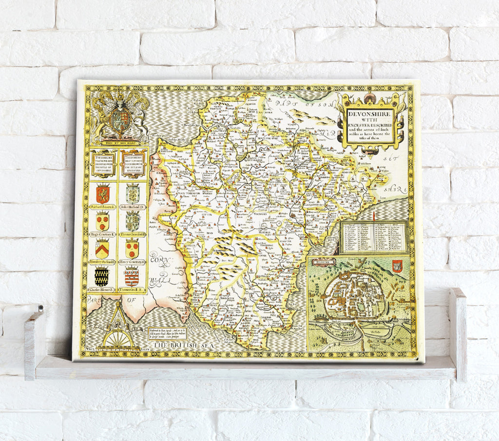 Wall Map Devon Map Canvas - Vintage County Map - Devon from Love Maps On...
