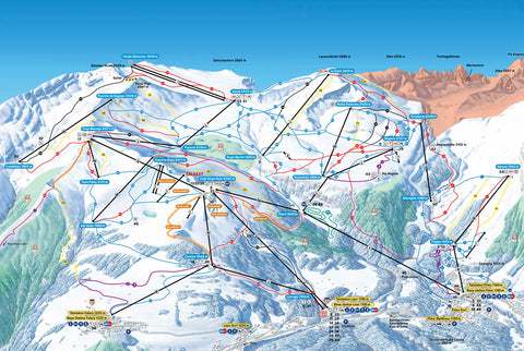 Framed Piste Map - Flims-Laax-Falera