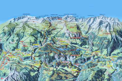Framed Summer Hiking Map - Flims-Laax-Falera