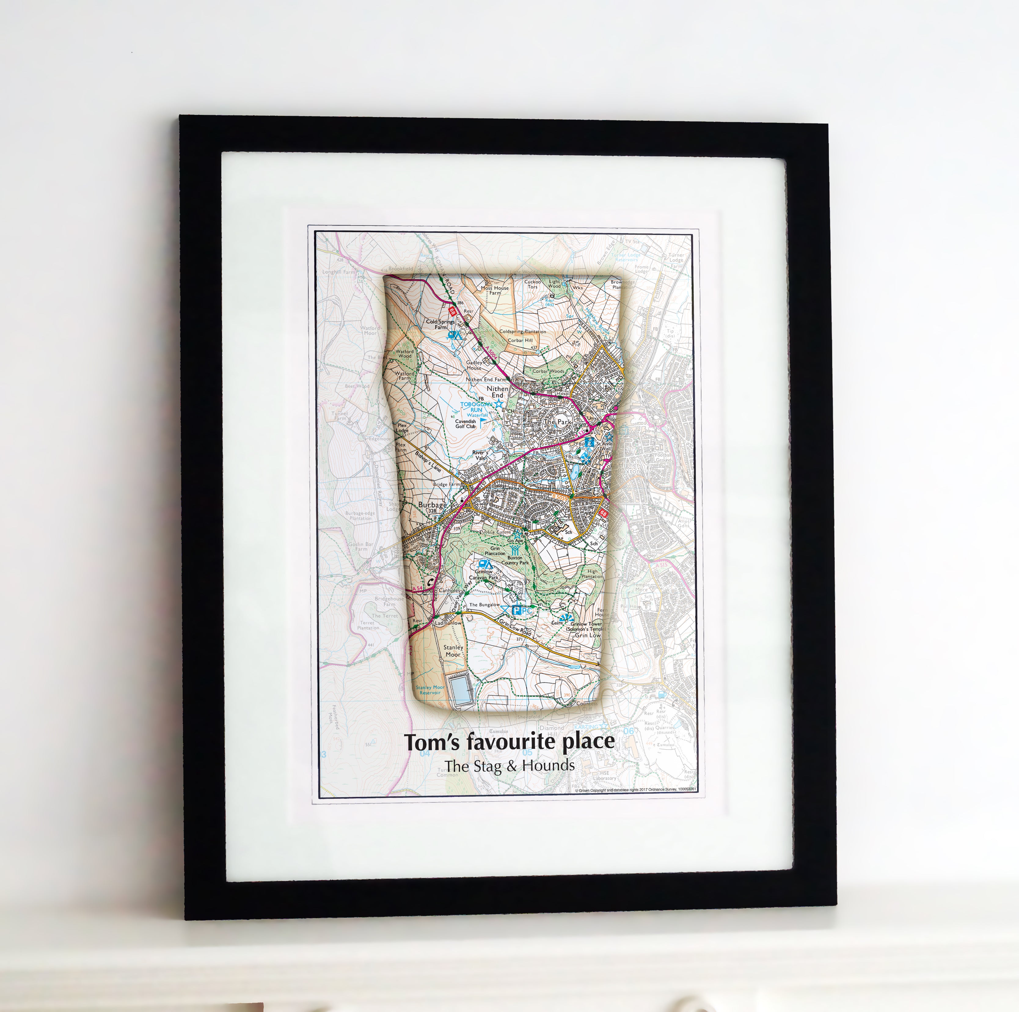 Framed Map - Personalised Beer Glass Map from Love Maps On...