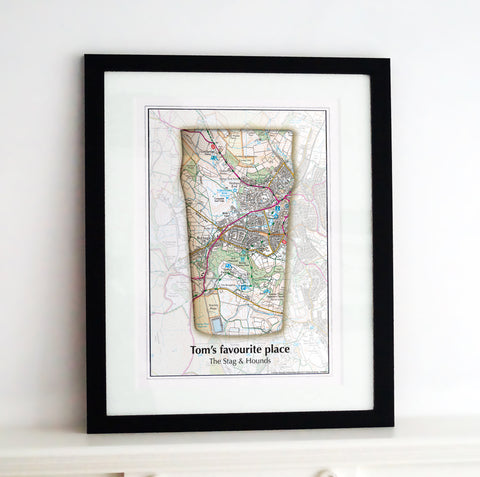 Framed Map - Personalised Beer Glass Map