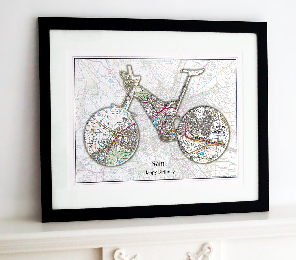 Framed Map - Personalised Bike Map Framed Print- Love Maps On...