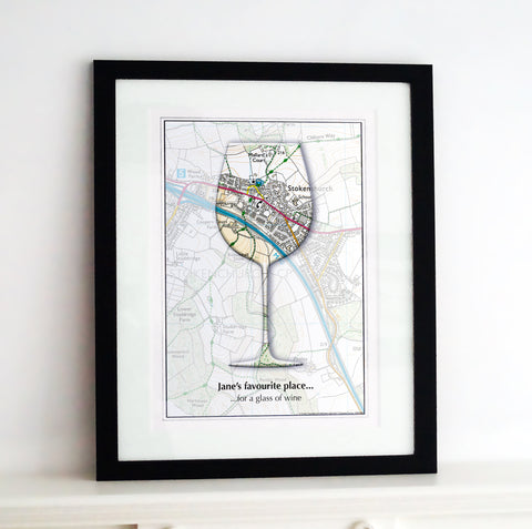 Framed Map - Personalised Wine Glass Map