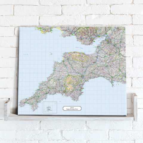 Map Canvas - Personalised Ordnance Survey Regional Map (optional inscription)