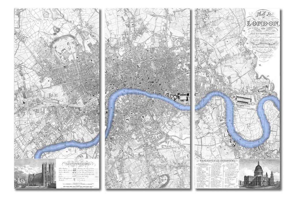 Triple Panel Canvas - Vintage London Greenwood Map