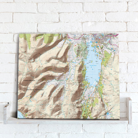 Map Canvas - Personalised Ordnance Survey Explorer Map with Hillshading (optional inscription)