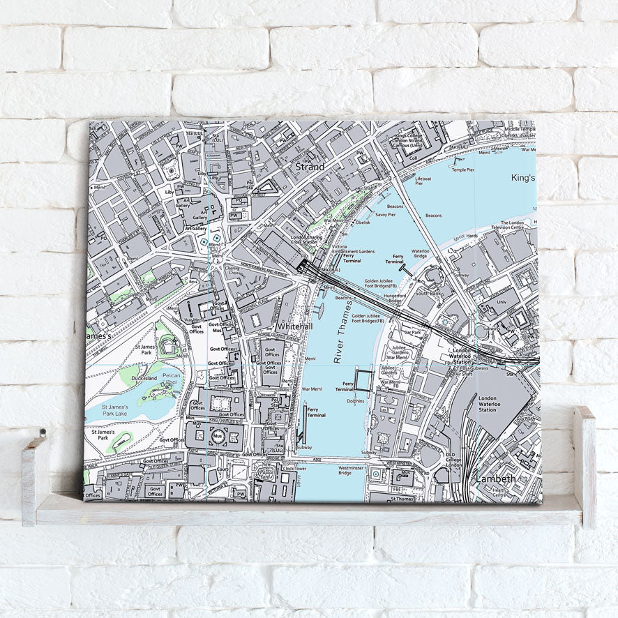 Map Canvas - Personalised OS High Detail Street Map - Black & White (optional inscription)