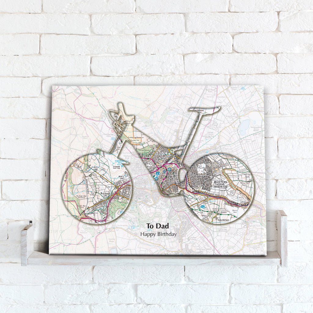 Personalised Bike Map Canvas Print- Love Maps On...