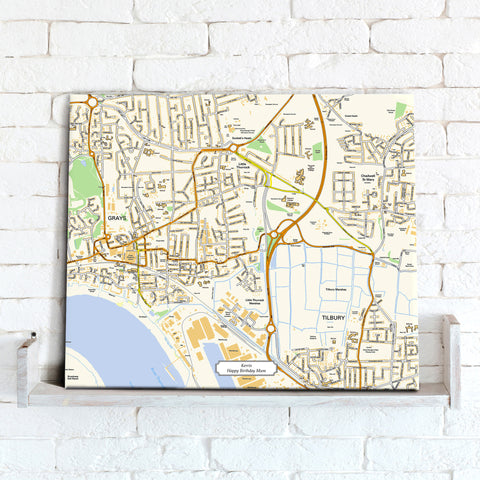 Map Canvas - Personalised Ordnance Survey Street Map (optional inscription)