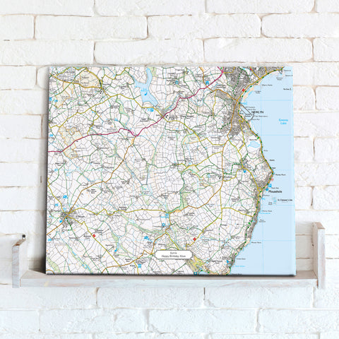 Map Canvas - Personalised Ordnance Survey Explorer Map (optional inscription)