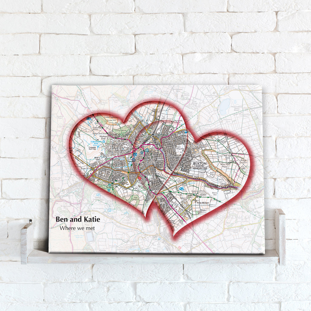 Personalised Love Hearts Map Canvas Print- Love Maps On...
