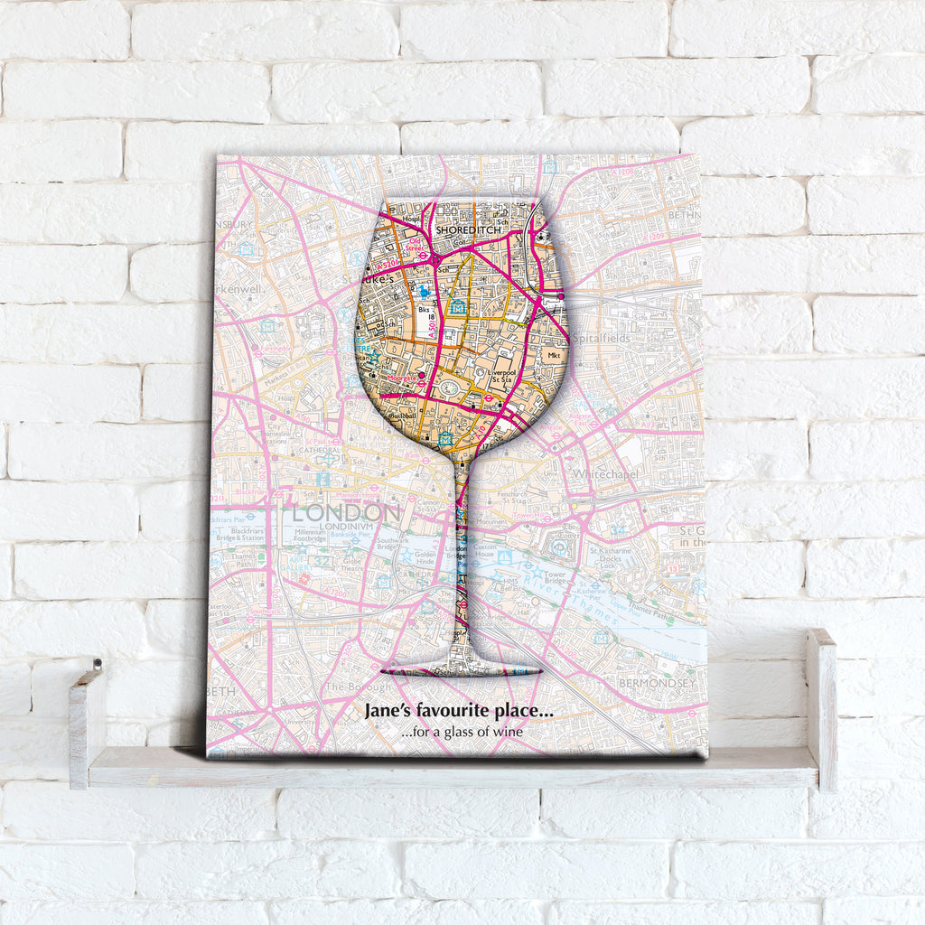 Personalised Wine Glass Map Canvas Print- Love Maps On...