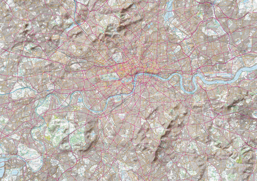 Map Poster - London Ordnance Survey Explorer Map with Hillshading Poster Print- Love Maps On...