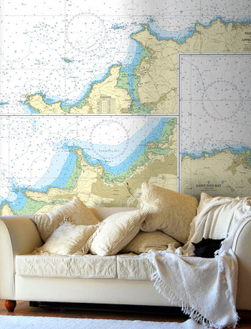 Nautical Chart Wallpaper - 1168 Harbours on the North Coast of Cornwall