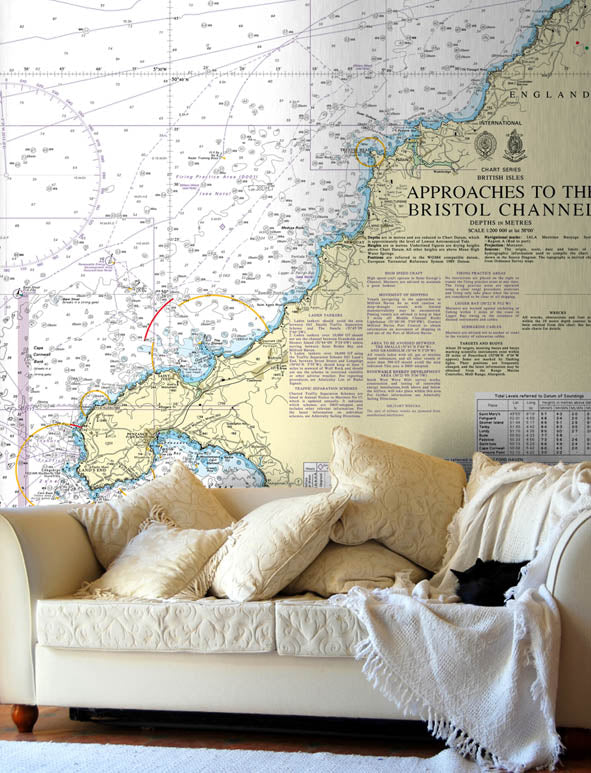 Nautical Chart Wallpaper - 1178 Approaches to the Bristol Channel