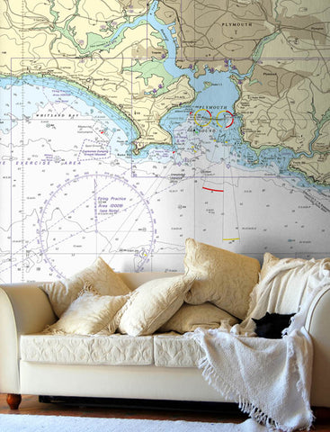 Nautical Chart Wallpaper - 1267 Falmouth to Plymouth