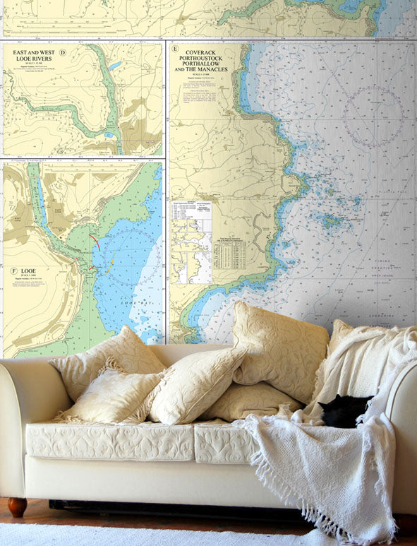 Nautical Chart Wallpaper - 147 Plans on the South Coast of Cornwall