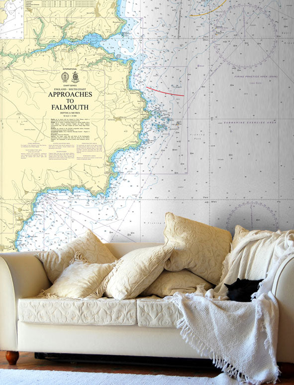 Nautical Chart Wallpaper - 154 Approaches to Falmouth