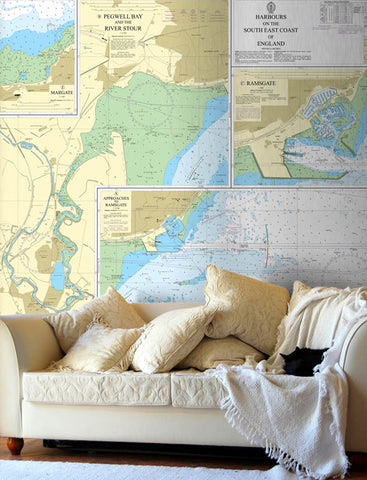 Nautical Chart Wallpaper - 1827 Harbours on the South East Coast of England