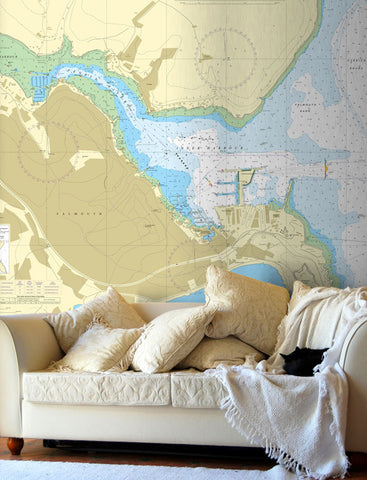Nautical Chart Wallpaper - 18 Falmouth Inner Harbour including Penryn