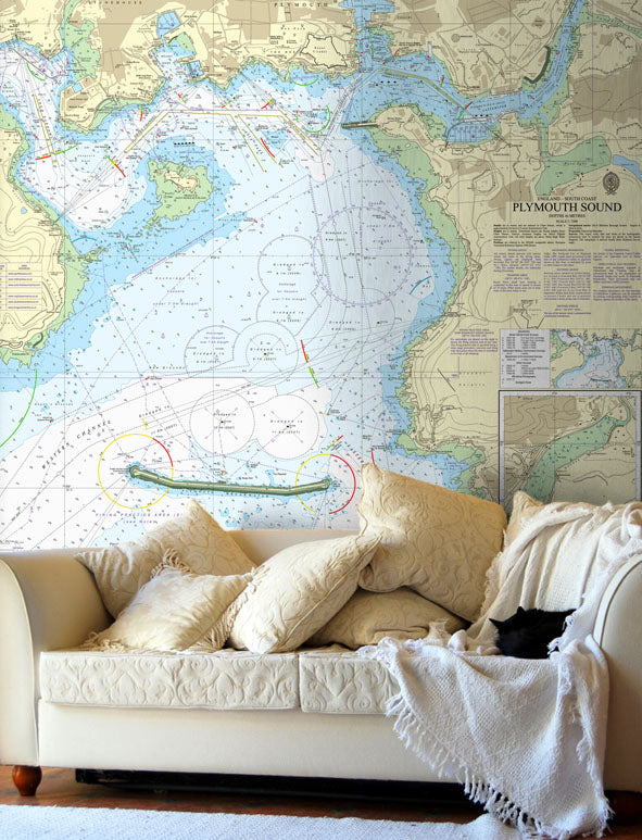 Nautical Chart Wallpaper - 1967 Plymouth Sound