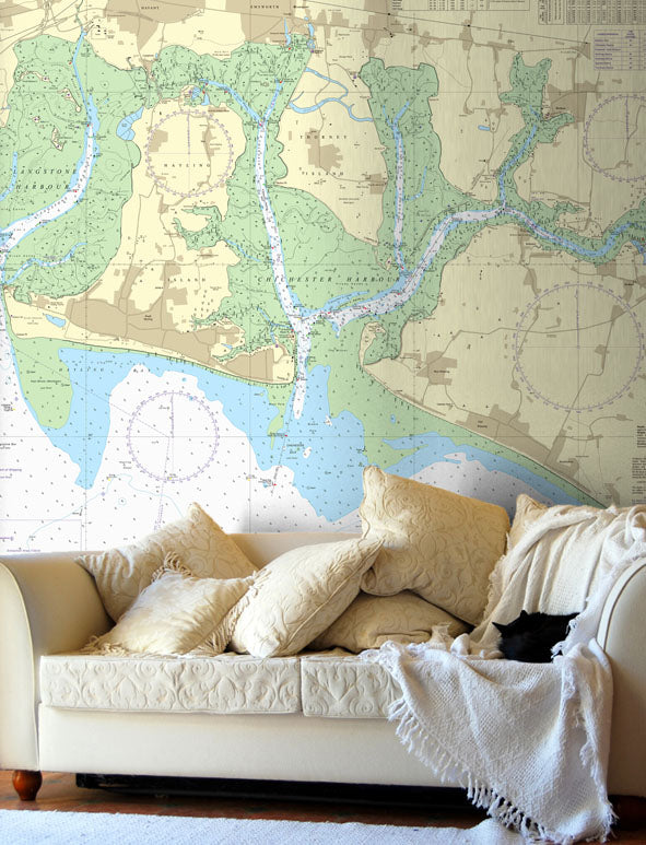Nautical Chart Wallpaper - 3418 Langstone and Chichester Harbours