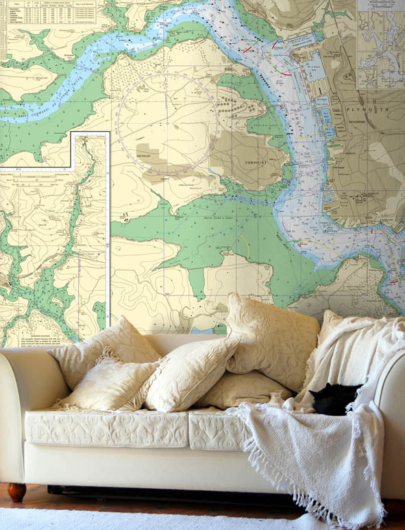 Nautical Chart Wallpaper - 871 Rivers Tamar Lynher and Tavy