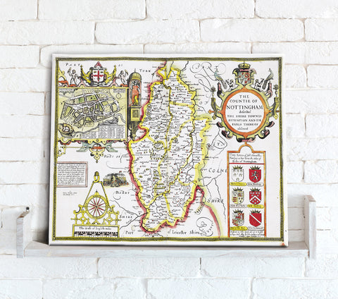 Map Canvas - Vintage County Map - Nottinghamshire