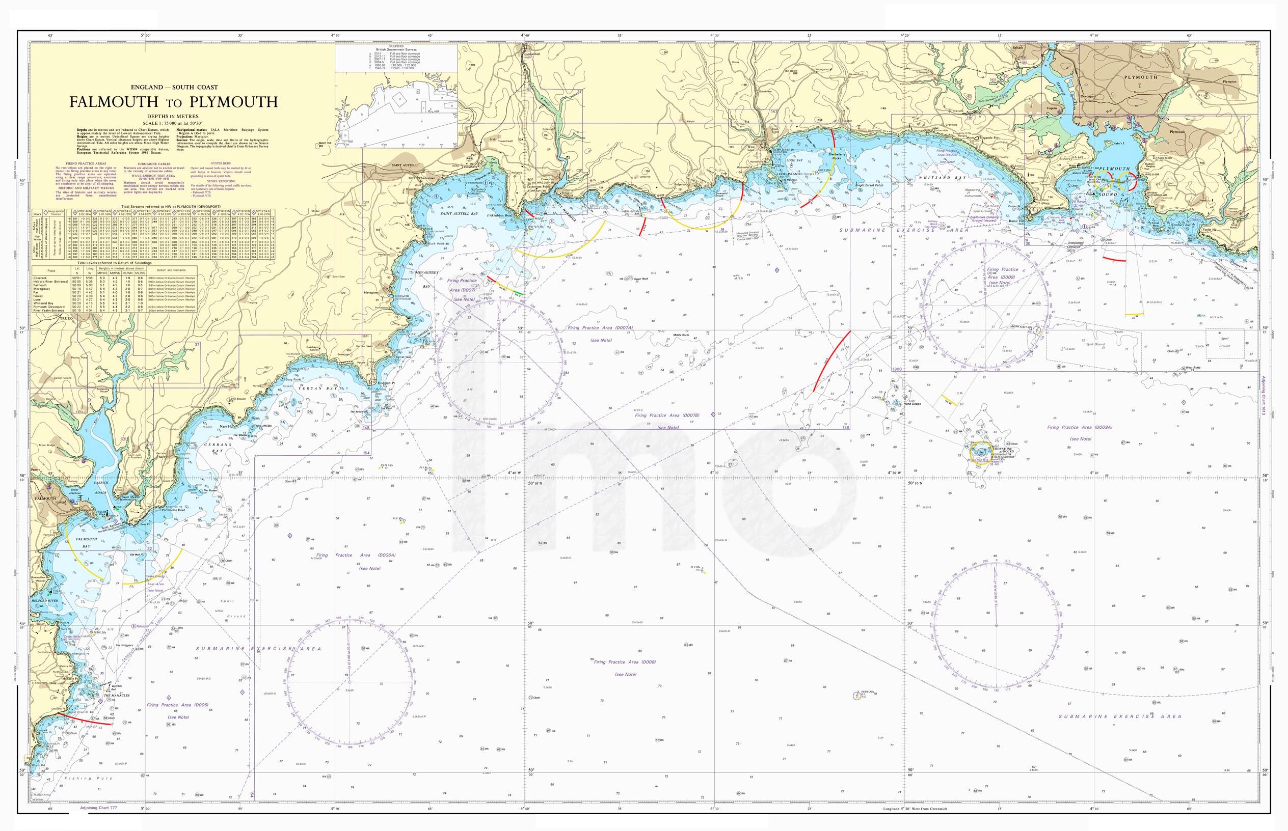 Nautical Chart Admiralty Chart 1267 Falmouth to Plymouth from Love