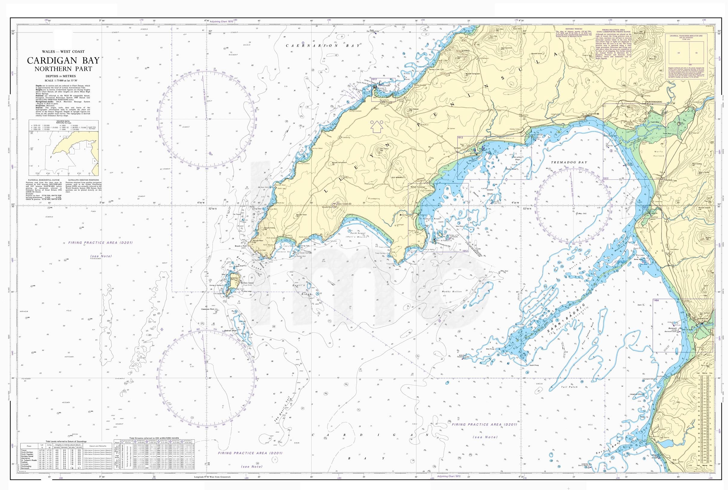 Nautical Chart Admiralty Chart 1971 Cardigan Bay Northern Part From Nautical Chart Admiralty Chart 1971 Cardigan Bay Northern Part From
