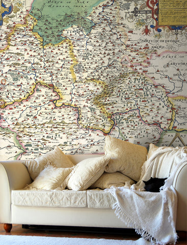 Map Wallpaper - Vintage County Map - Oxfordshire, Berkshire and Buckinghamshire
