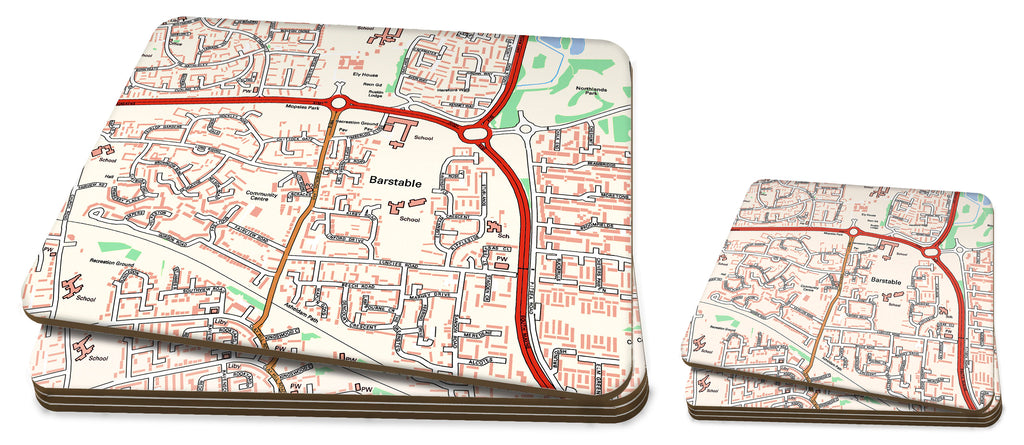 Map Placemat and Coaster Set - Personalised Ordnance Survey Street Map