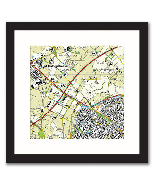 Framed Map - Netherlands 1:25,000 - postcode centred from Love Maps On...