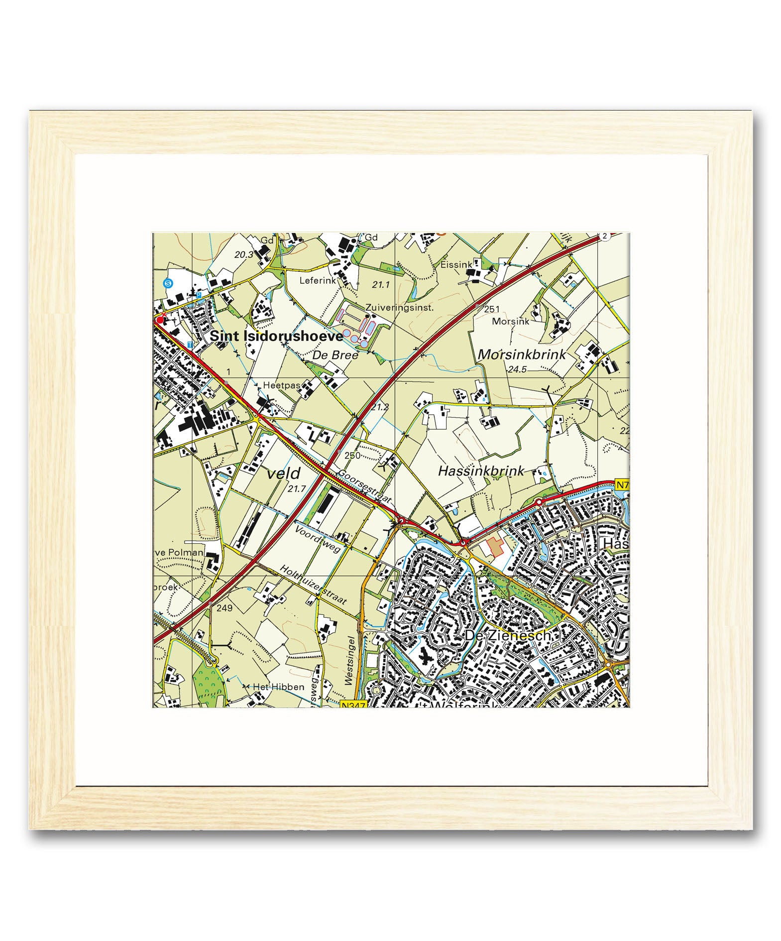 Framed Map - Netherlands 1:25,000 - postcode centred from Love Maps On...