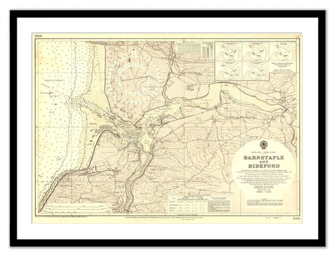 Framed Vintage Nautical Chart - Admiralty Chart 1160 - Barnstable to Bideford