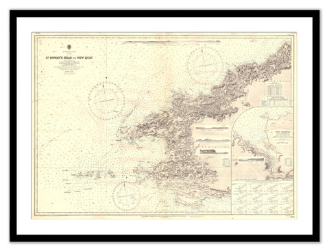 Framed Vintage Nautical Chart - Admiralty Chart 1410 -  St Gowan's Head to New Quay