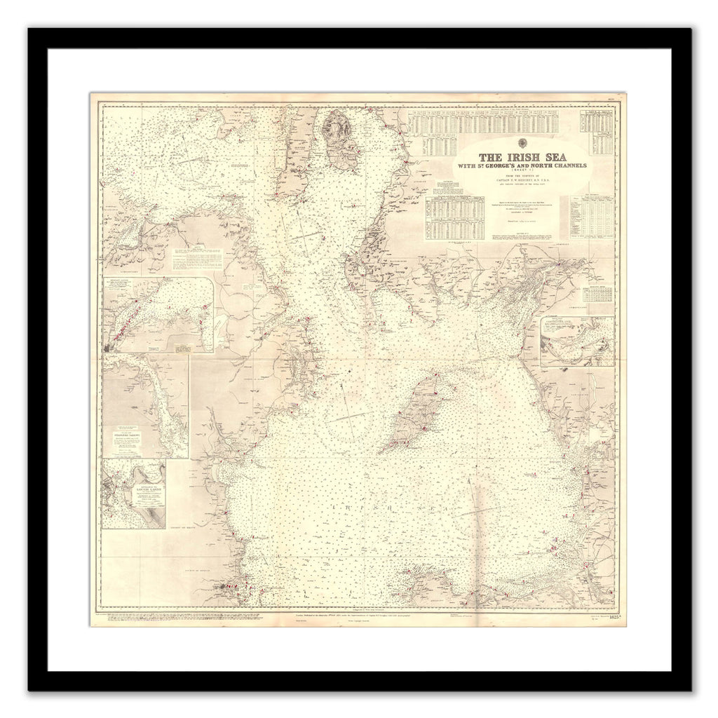 Framed Vintage Nautical Chart - Admiralty Chart 1825a - Irish Sea