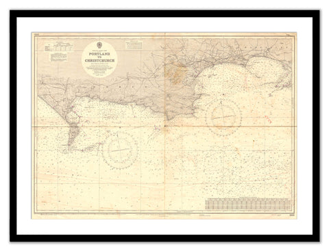Framed Vintage Nautical Chart - Admiralty Chart 2615 -  Portland to Christchurch
