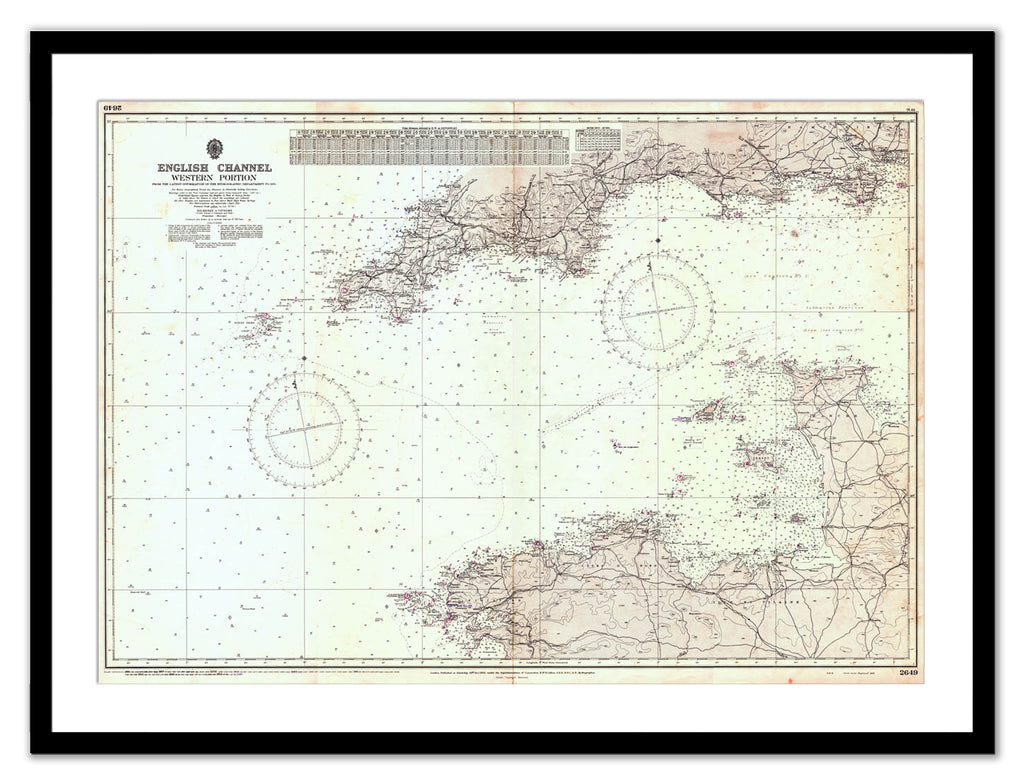 Framed Vintage Nautical Chart - Admiralty Chart 2649 - English Channel, Western Sheet