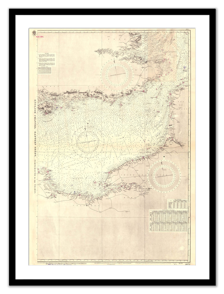 Framed Vintage Nautical Chart - Admiralty Chart 2675c - English Channel, Eastern Sheet
