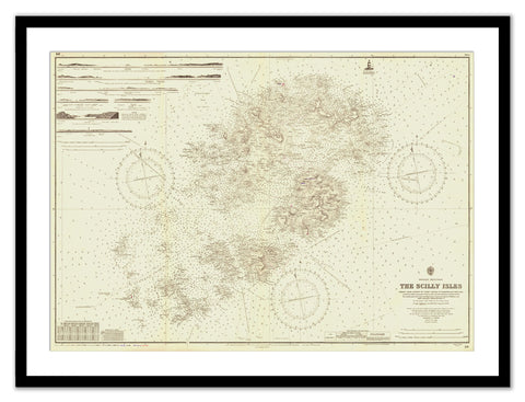 Framed Vintage Nautical Chart - Admiralty Chart 34 - The Scilly Isles