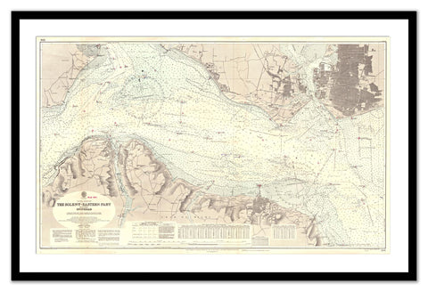 Framed Vintage Nautical Chart - Admiralty Chart 394 - The Solent - Eastern Part