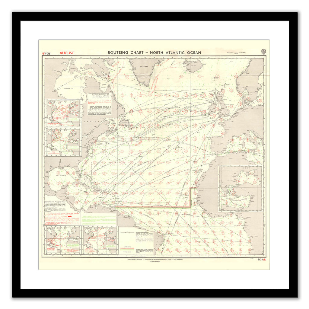 Framed Vintage Nautical Chart - Admiralty Chart 5124 - North Atlantic Ocean