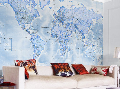 Map Wallpaper - Political World Map - Blue - Love Maps On... - 1