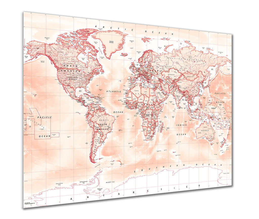 Map Poster - Political World Map - Red - Love Maps On...