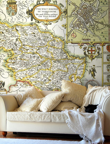 Map Wallpaper - Vintage County Map - Yorkshire, West Riding