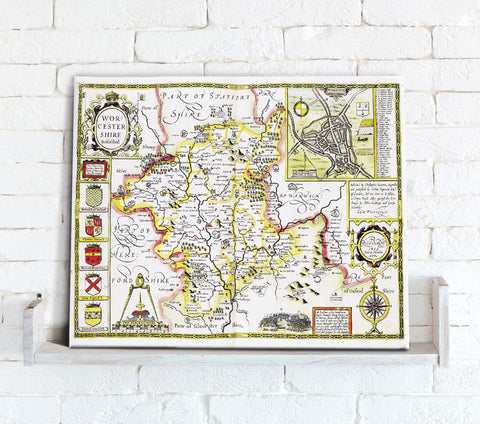 Map Canvas - Vintage County Map - Worcestershire