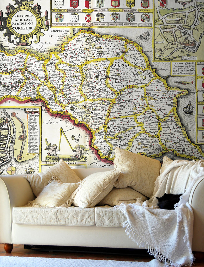 Map Wallpaper - Vintage County Map - Yorkshire, North and East Riding - Love Maps On... - 1